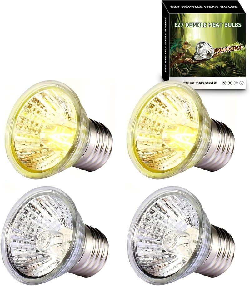 PewinGo 4 -Pack 50W UVA UVB Heat Lamp Bulbs for Reptiles, Heating Emitter Bulbs for Amphibian, Terrariums, Cages, for Tortoise, Snake, Frog, Lizard, Chameleon, Hermit Crab, Cockatoo. Halogen, Orange - Image 1